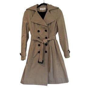 Calvin Klein Khaki Double-Breasted A-Line Belted Trench Coat Size Small